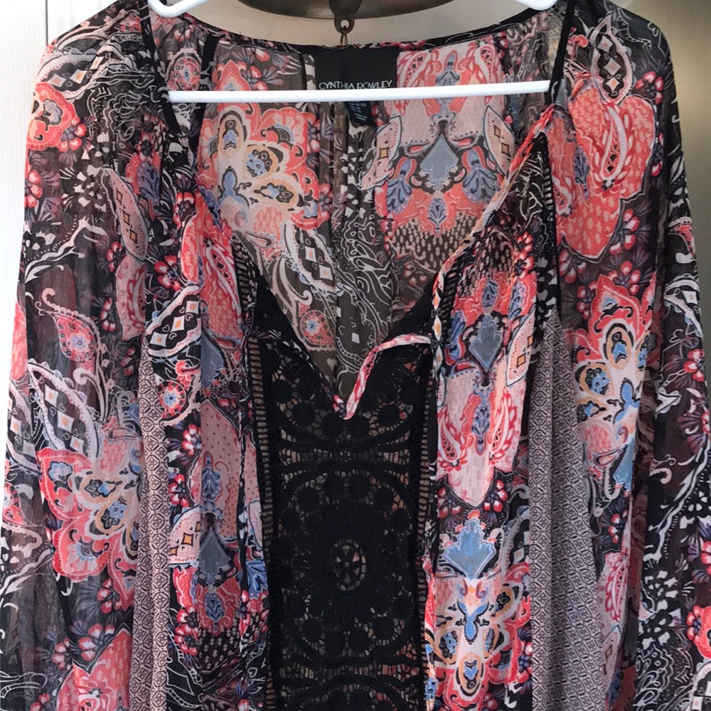 Cynthia Rowley pink black tunic top